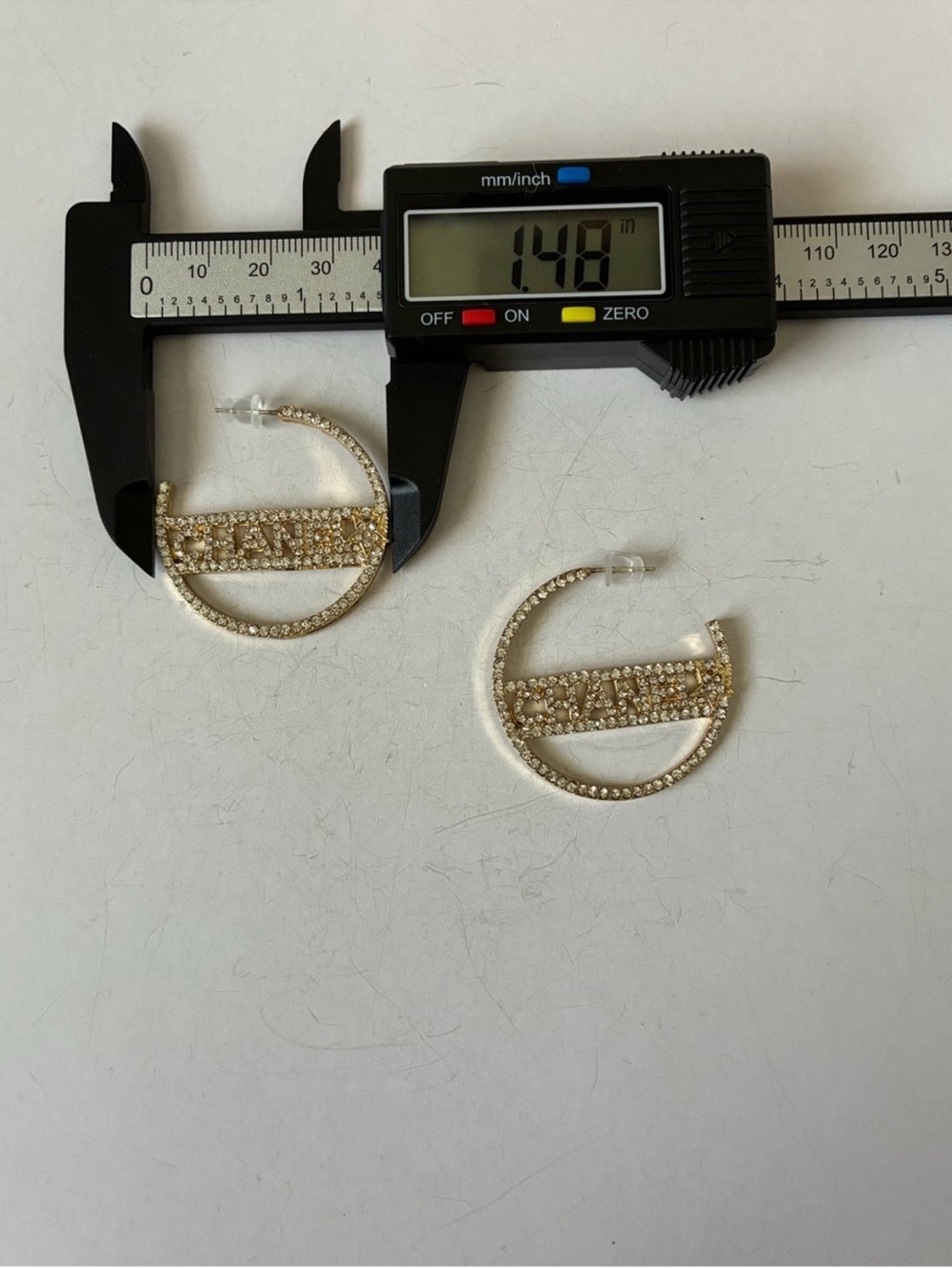Gold Crystal CC Logo Hoop Earrings - Picture 7 of 8